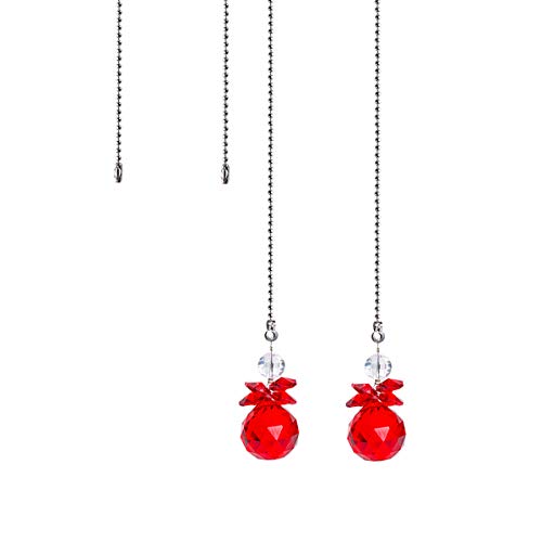 Image of Crystal Ceiling Fan Pull Chains Hanging Pendants Prism Pack Of 2 Red