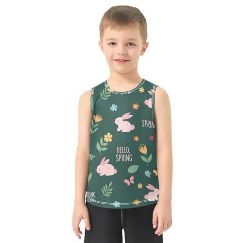 J JOYSAY Spring Rabbits Flowers Boys Tank Top Sleeveless Muscle Shirts Quick Dry Sport Workout Active Kids T-Shirts 3-15T2