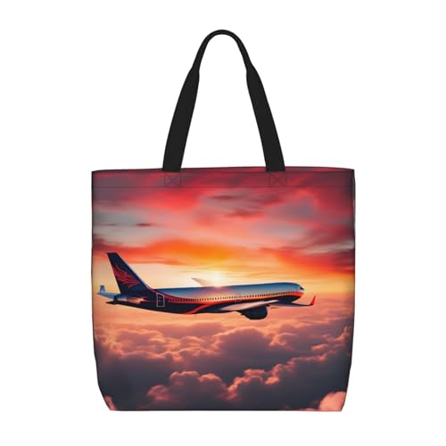 Bolsas de mano reutilizables de alta capacidad, ligeras y duraderas, con estampado de cielo de avión, diseñadas para las compras diarias
