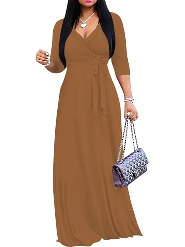 Image of PinkPatty Women's Plus Size Maxi Dresses Casual Flowy 3 /4 Sleeves Dress Printed Vacation Dress for Daily Wear with Belt