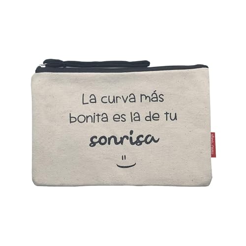 hello-bags. Bolso Neceser/Cartera de Mano. Exterior: Algodón 100%. Con cremallera y forro interior. Incluye bonito sobre kraft de regalo. LA CURVA. Color: Crudo/Negro. 23x15,5 cm.