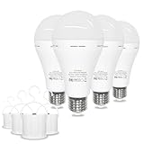 Emergency Rechargeable Light Bulbs 60 Watt, Cool White 6500K Battery Powered Light Bulb E26 Base, LED Battery Operated Light Bulb Long Lasting for Lamps, Power Outage, Sconces, 4 Pack