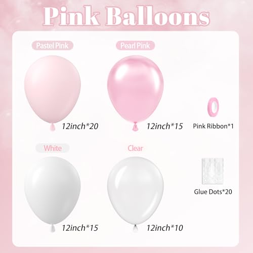 Image of 60pcs Pink and White Balloons 12inch with Clear Pastel Pearl Pink Balloons for Wedding Bridal Baby Shower Shower Birthday Party Decorations