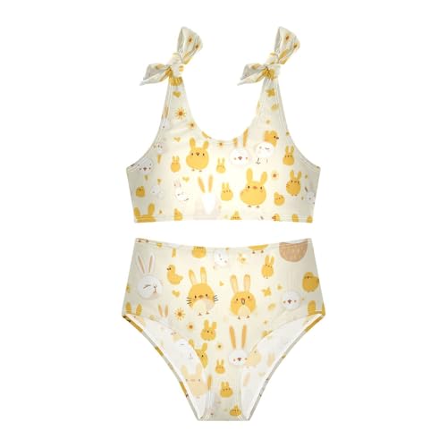 KLL Cute Bunny Rabbit Duckling Spring Bloomy Happy Easter Girls 2 Piece Bikini Sets Quick-Dry Swimsuit Swimwear Cute3