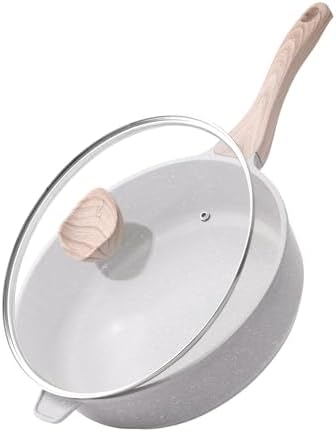 Kordisen Keramik Bratpfanne 28 cm Induktion, Antihaft Tiefe pfanne mit Deckel, Gesunde Stein Kochgeschirr, PFOA Frei (Grau)