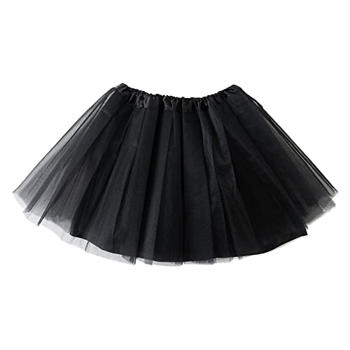Jastore Girls Tutu Skirt 4 Layers Tulle Tutus for Girls Fluffy Ballet Dress Up for Toddler Kids Children(Satin-Black)