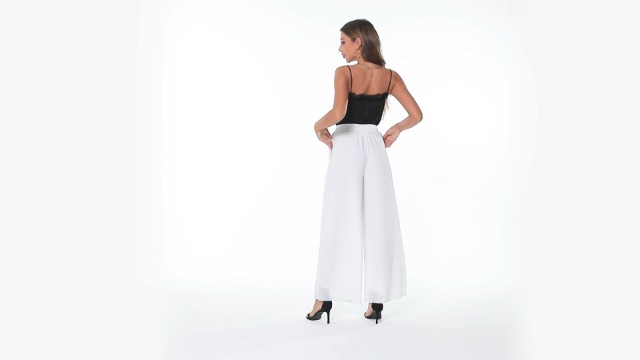 heipeiwa Women's Chiffon Dress Beach Wide Leg Palazzo Pants Elastic Waist Trouser at Amazon Women's Clothing store