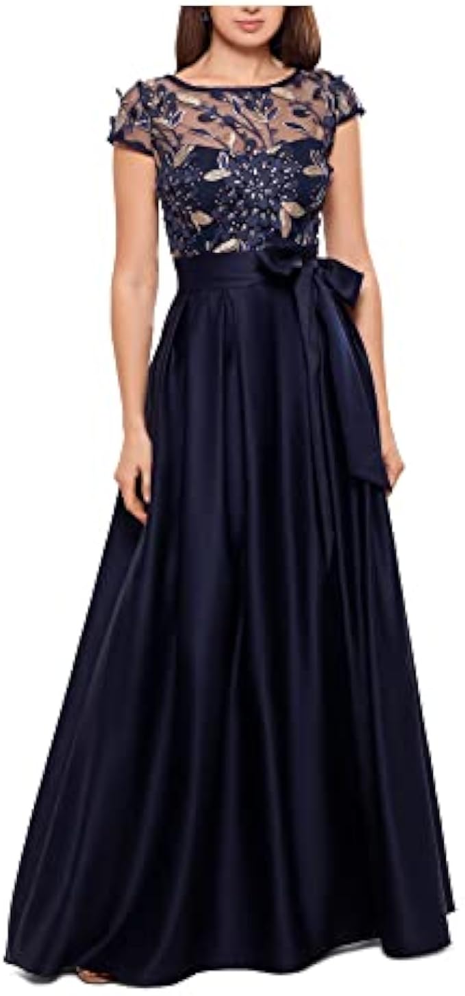 Xscape Embroidered Cap Sleeve with Ballgown Skirt
