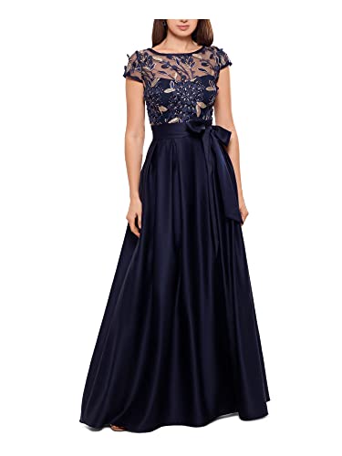 Xscape Embroidered Cap Sleeve With Ballgown Skirt Navy/Gold 6 #TOP23