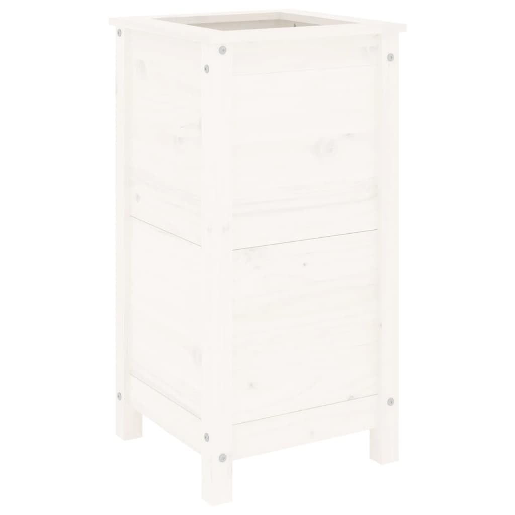 Fioriera bianca, 40 x 40 x 78 cm, in legno massiccio di pino, alta per balcone, terrazza, giardino, vaso decorativo per piante, erbe e verdure