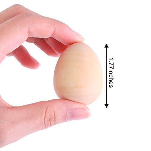 ADXCO 30 Pieces Unfinished Wooden Eggs Wooden Fake Unpainted Eggs Mini Easter Craft Eggs with Brushes and Paints for Easter DIY Tool