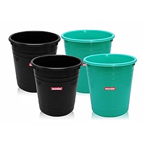 Wonder Plastic Prime WBP 101 Open Dustbin Set, 4 pc 6 ltr, Black Green Color, Made In India KBS02381