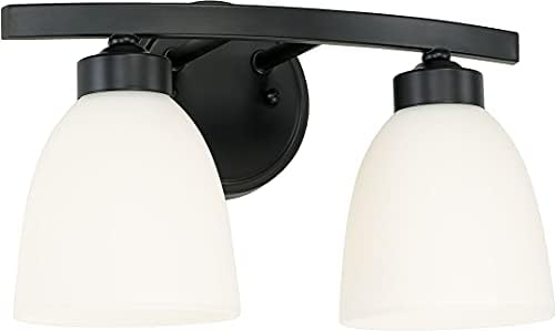 HomePlace by Capital Lighting 114321MB-333 Jameson Transitional Soft White Glass Bathroom Vanity Wall Light, 2-Light 200 Total Watts, 9" H x 13" W, Matte Black