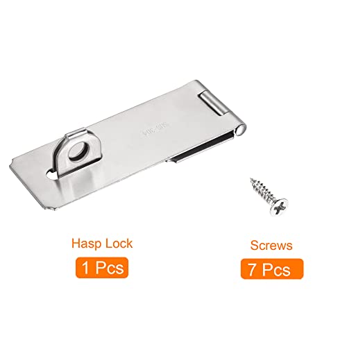 Image of MECCANIXITY 5 Inch Stainless Steel Thick Door Latch Hasp Lock Heavy Padlock Clasp with Screws for Cabinet Closet Gate, Silver