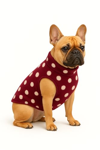 Image of The Pets Company Dog Winter Coat Jacket, Cloth, Windproof, Light Weight, Washable, Ultra Warm Thick Fleece Lined Dog Vest for Cold Weather Protection, (Polka Maroon Cherry, Small - Med - 16 Inch)