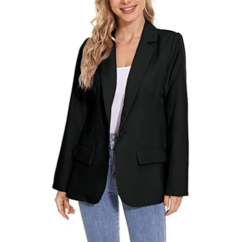 Womens Causal Blazers Suit Open Front Long Sleeve Lapel Button Work Office Jackets Blazer with Pockets(Black,S) Cover