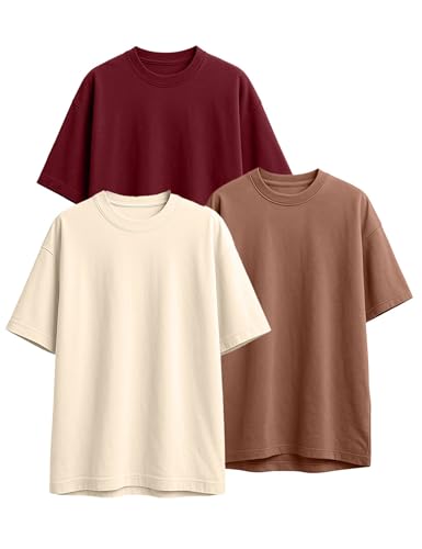 Image of Veirdo 100% Pure Cotton Drop Shoulder Oversized Baggy Fit Half Sleeve Plain Solid Round Neck Multicolor T-Shirt Combo for Men (Pack of 3) (Sizes S-2XL)