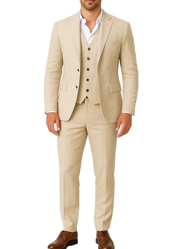 Mens Formal Wear Summer Beach Party Wedding Beige 3 Piece Suit Comfortable Fit2