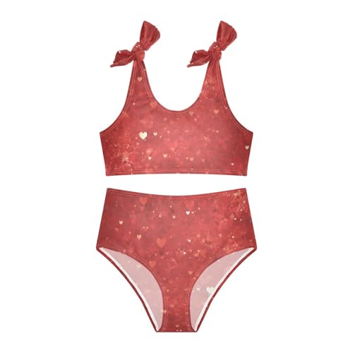 KLL Red Glitter Texture Girls' Two Piece Bikini Sets Beach Swimsuits Swimming Suits Adjustable Shoulder Strap3