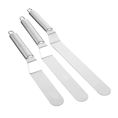 LALADEFIEE 3Pcs Stainless Steel Cake Spatula Baking Utensils for Smooth Frosting Easy Cleaning Comfortable Grip for Cake Decorating and Baking Silver
