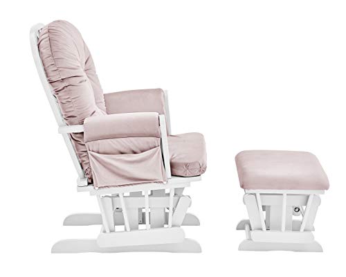 Image of Suite Bebe Mason Nursery Rocking Chair with Ottoman, Wooden Glider for Baby Nursing, Smooth Gliding Rocker, Pink and White