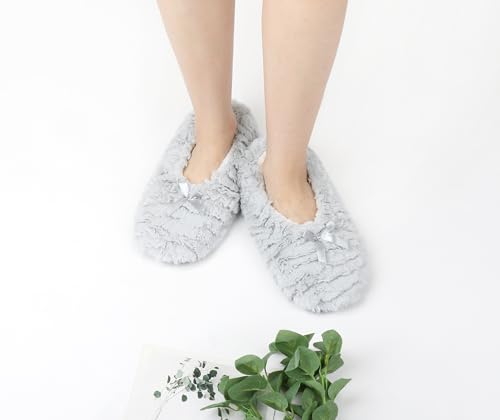 Image of DICUIRD Womens Cozy&Warm Soft Sole Slipper Socks with Grippers-Girls Teddy Fleece Indoor Slipper with Non-skid Bottoms