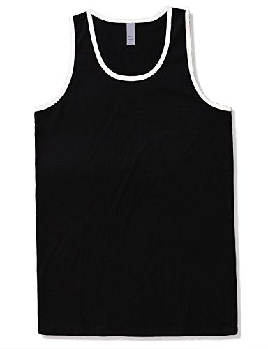 JD Apparel Men’s Sleeveless Tank Top – Two-Tone Summer Shirt, Black/White, X-Large