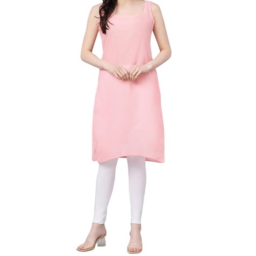 Image of Women Cotton Inner Slip | Soft Camisole for Kurti & Dress | Full Length Sleeveless Underslip | Comfortable Shimmies Tank Top Innerwear | Summer Undergarment Lined Slip (Peach)