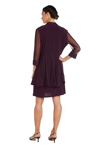 Image of R&M Richards Women's Elegant 2-Piece Shift Dress with Pleated Shimmer Duster Jacket for Mother of the Bride, Cocktail Attire