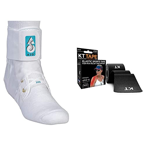 Med Spec ASO Ankle Stabilizer, White, Small & KT Tape Original Cotton Elastic Kinesiology Therapeutic Athletic Tape, 20 Precut 10 inch Strips, Black, Latex Free, Breathable, Pro & Olympic Choice