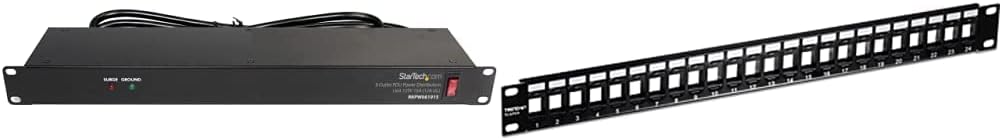8 Outlet Horizontal 1U Rack Mount PDU Power Strip & TRENDnet 24-Port Blank Keystone 1U Patch Panel, 1U 19" Metal Rackmount Housing, Recommended with TC-K25C6 & TC-K50C6