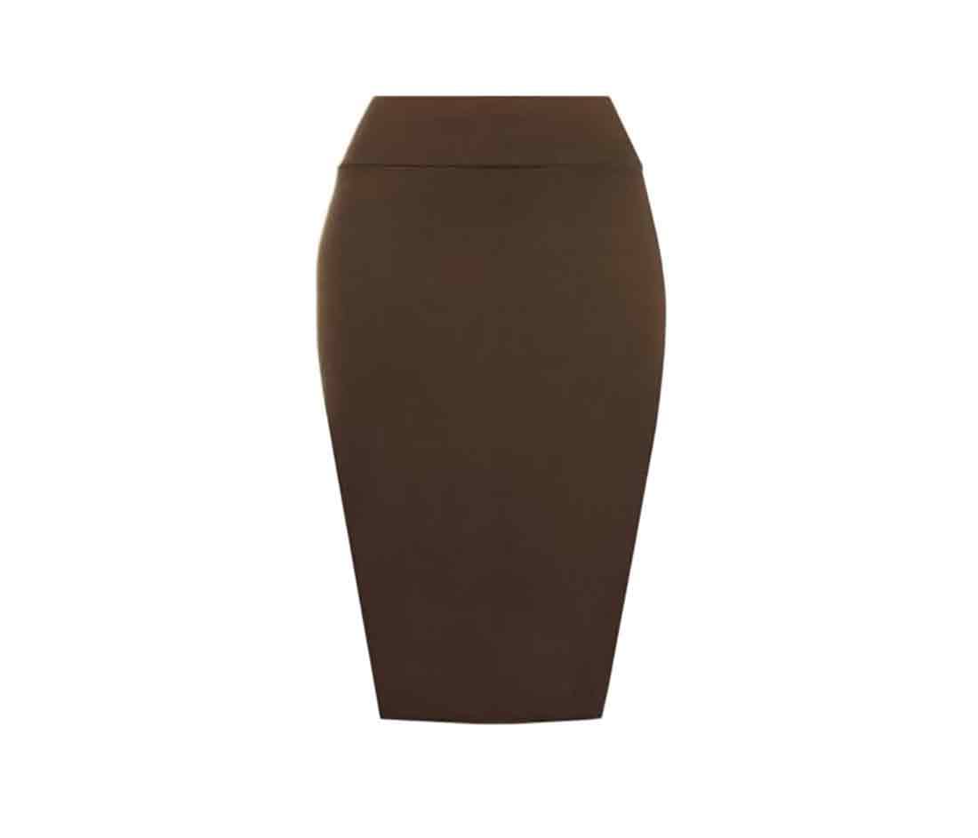FAIRY BOUTIQUE Womens Plain High Waist Pencil Skirt Ladies Knee Length Stretch Bodycon Pencil Midi Skirt Brown