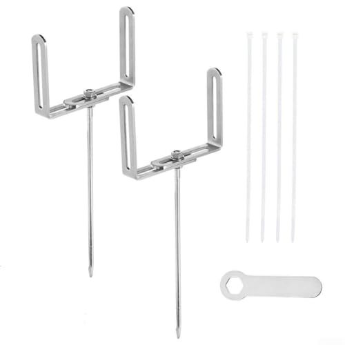 SageFurned Lot de 2 supports de tuyau de descente réglables pour extension de gouttière en fer avec clous de terre et attaches de câble (L)