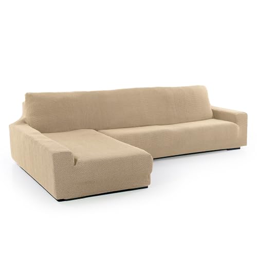 FAVERTI® Funda Super Elástica Chaise Longue Brazo Largo Izquierdo (Visto de Frente) | Modelo NOVELE | Beige | Protector de Calidad de Tejido Jacquard Tacto algodón