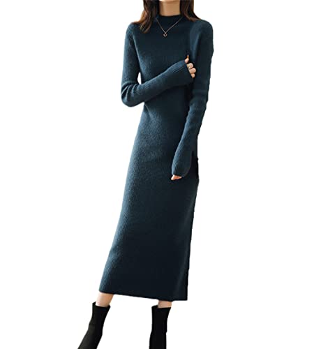 Robe tricotée plus longue Haitpant en laine mérinos : douceur absolue en bleu