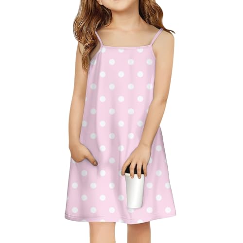 Girls Dresses Polka Dot Sleeveless Spaghetti Strap Camisole Summer Dress Lightweight Casual Sundress with Pockets