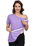 Fififlip Women's Post Shoulder Surgery Tear Away Shirt Short Sleeve Side Snap Chemo Port Postpartum Shirts Comfy Recovery Purple Medium Tops Adaptive Clothing