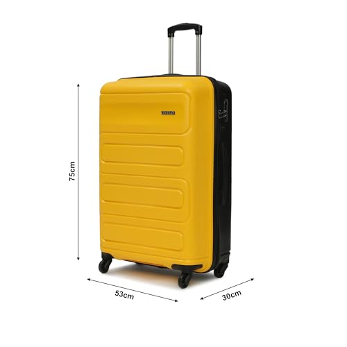 Image of Yayavar Tokyo Textured Hard-Sided Suitcase Bag - 120L| Dual Color Trolley with 4 Spinner Wheels, Number Lock, Water Resistant | Luggage Bag for Travel (Yellow & Black, 75cm, Large)