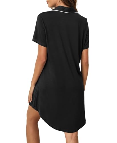 Nightgowns for Women Button Down Sleep Shirts Short Sleeve Nightshirt Boyfriend Nightdress V Neck Pajama Dress S-XXL4