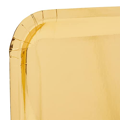 48-Pack Gold Square Plates Disposable 7-Inch Paper Plates For Cake, Appetizer, Dessert, Lunch, Anniversary, Holiday, Kids Birthday Party Supplies, Metallic Gold Foil #TOP3