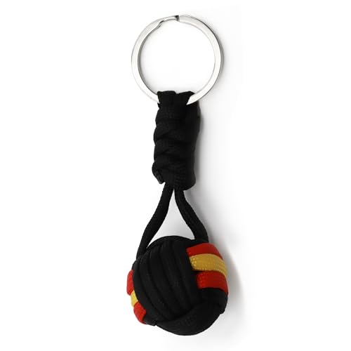 Llavero bola de cuerda bandera España, patriótico español, Llavero con bola de nylon, bandera de España, 3.5 cm , Negro, Nylon
