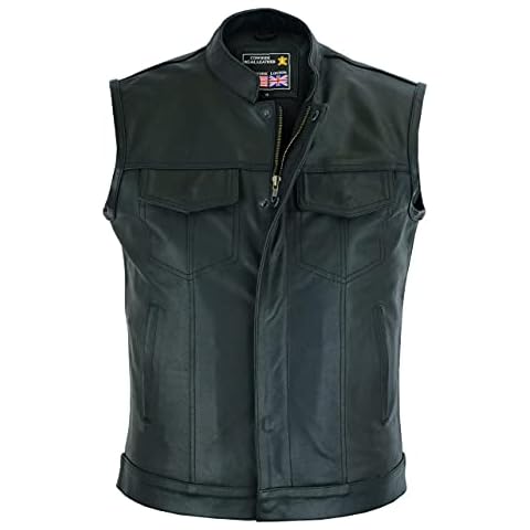 Chaleco RS de Cuero Negro para Hombre Motero K-10 Cover