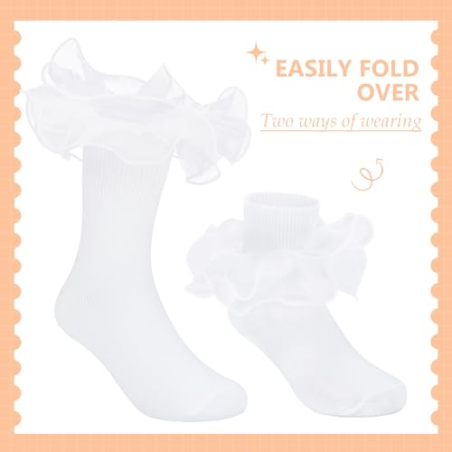 Zando Girls Ruffle Socks Double Lace Frilly Dress Socks for Toddler Girls 2-10 Years2