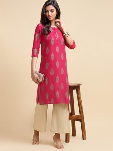 Image of rangita Women Rayon Straight Fit Knee Length Printed Straight Kurti | Kurta