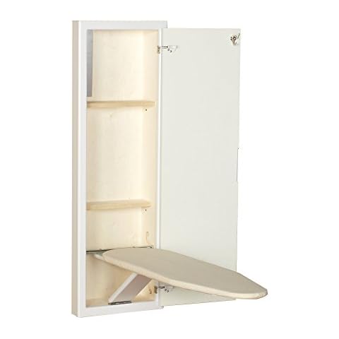Household Essentials In-Wall Recessed Ironing Cabinet With Storage Shelves, White Cover