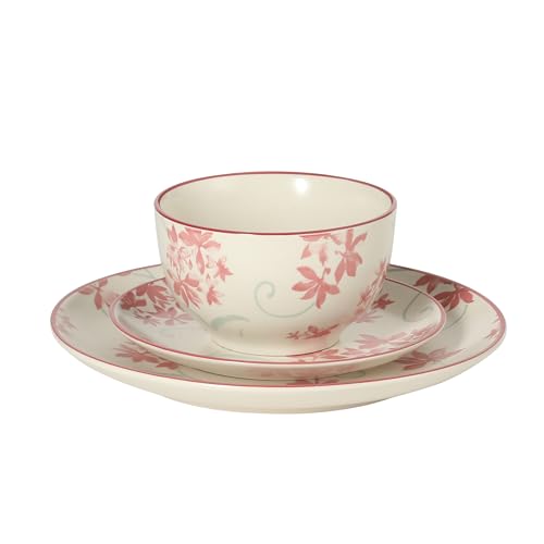 Image of Gibson Home Admiral Hall 12-Piece Matte Stoneware Dinnerware Set - Dinner Plates, Salad Plates & Bowls with Pink Floral Pattern, Durable Everyday Dish Set, Microwave & Dishwasher Safe