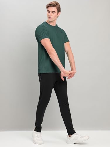 Image of TECHNOSPORT Men's Solid Slim Fit Round Neck T-Shirt TECHNOCOOL+ Half Sleeve Slip On Polyester for Gym Running Workout UPF50+ Anti Odour