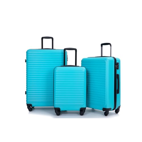 3 Piece Luggage Sets ABS Lightweight Suitcase with Two Hooks, Spinner Wheels, TSA Lock, (20/24/28) (Turquoise)