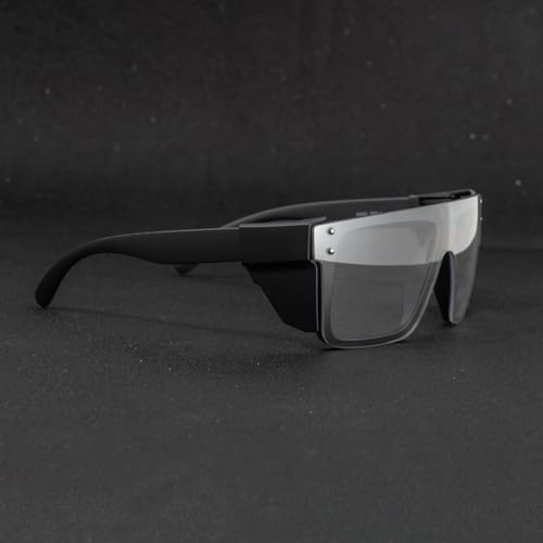 Image of Offray UV400Transition Photochromic Safety Glases Light to Dark Grey Lenses ANSI Z87 Impact Approved Wraparound Style Frame (Black)