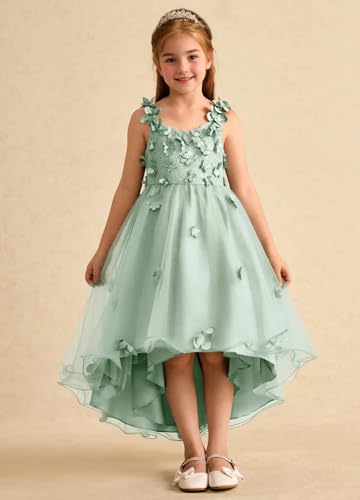 Girls 3D Lace Flowers Applique Flower Girl Dresses for Weeding Tulle Backless First Communion Dress with Bow Knot2